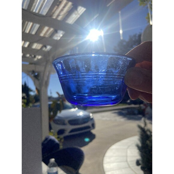 Vintage Pyrex Cobalt Blue Glass Bowls Set of 2 Small Nesting Dessert Custard - Picture 9 of 14